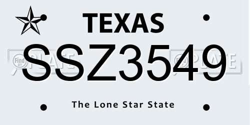 SSZ3549 Texas License Plate