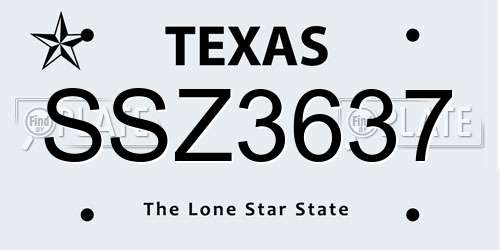 SSZ3637 Texas License Plate