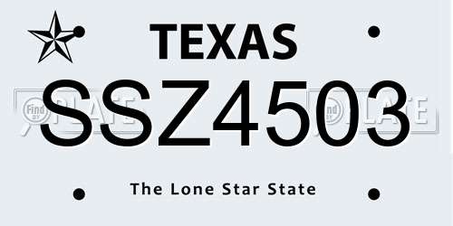 SSZ4503 Texas License Plate