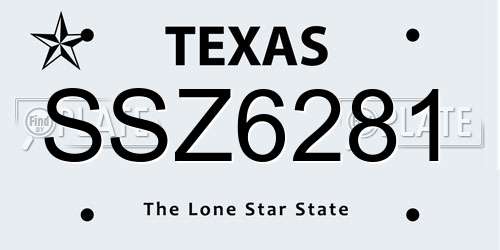 SSZ6281 Texas License Plate