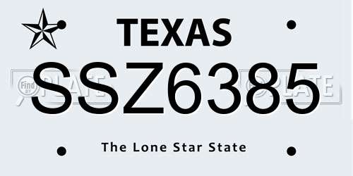 SSZ6385 Texas License Plate