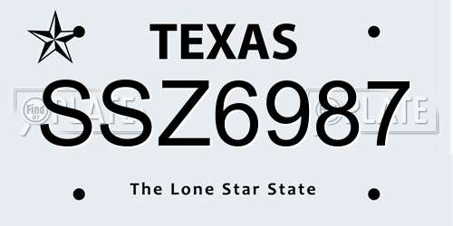 SSZ6987 Texas License Plate