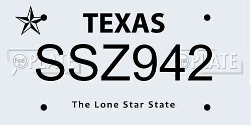 SSZ942 Texas License Plate