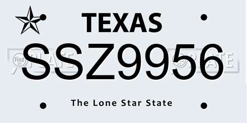SSZ9956 Texas License Plate
