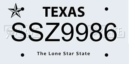 SSZ9986 Texas License Plate