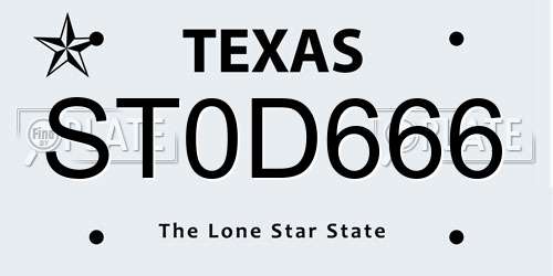 ST0D666 Texas License Plate