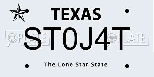 ST0J4T Texas License Plate