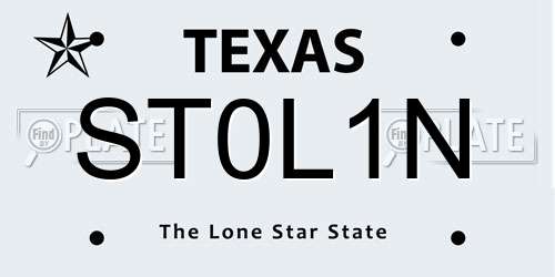 ST0L1N Texas License Plate