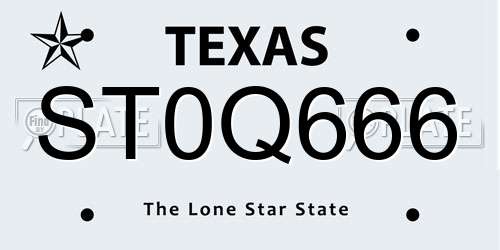 ST0Q666 Texas License Plate