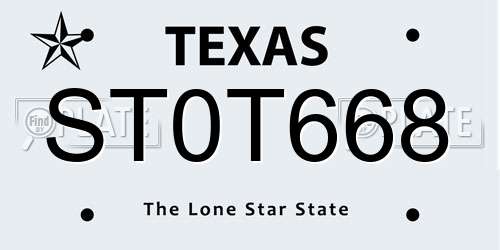 ST0T668 Texas License Plate
