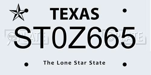 ST0Z665 Texas License Plate