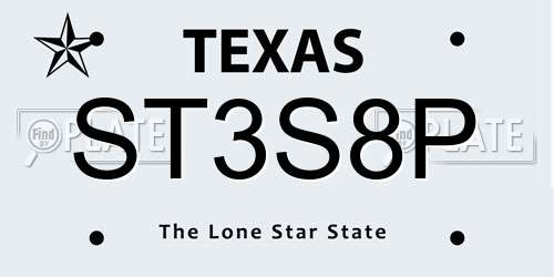 ST3S8P Texas License Plate
