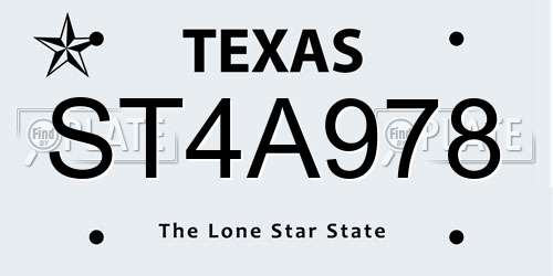 ST4A978 Texas License Plate