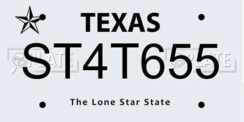ST4T655 Texas License Plate