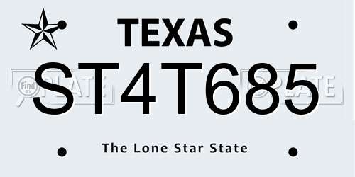ST4T685 Texas License Plate