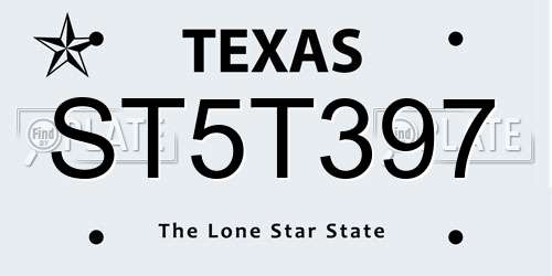 ST5T397 Texas License Plate