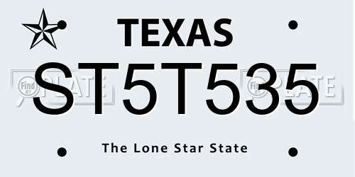 ST5T535 Texas License Plate