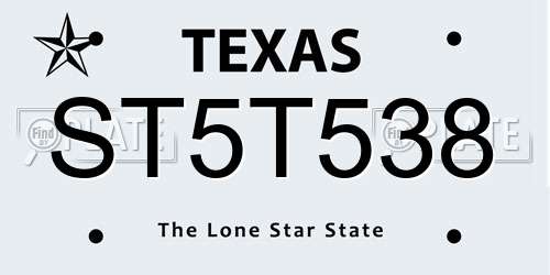 ST5T538 Texas License Plate