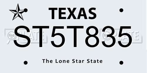 ST5T835 Texas License Plate