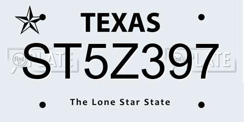 ST5Z397 Texas License Plate