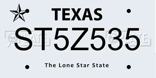 ST5Z535 Texas License Plate