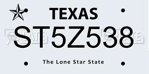 ST5Z538 Texas License Plate