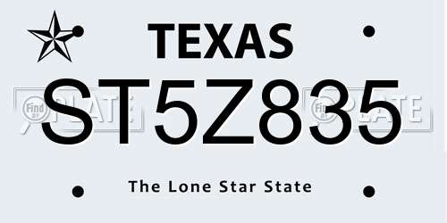 ST5Z835 Texas License Plate