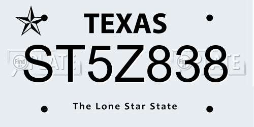 ST5Z838 Texas License Plate