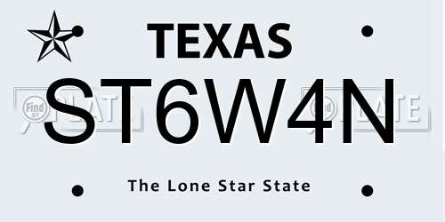ST6W4N Texas License Plate