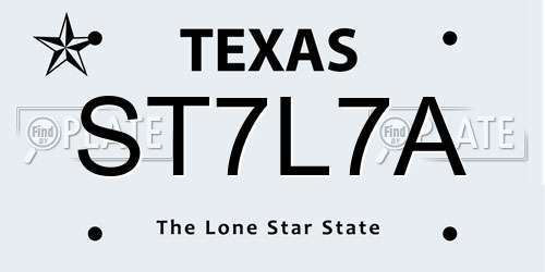 ST7L7A Texas License Plate