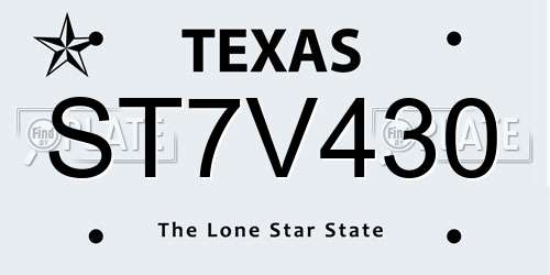 ST7V430 Texas License Plate