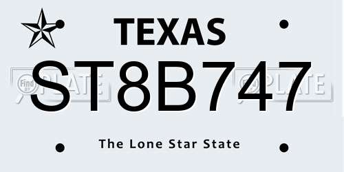 ST8B747 Texas License Plate