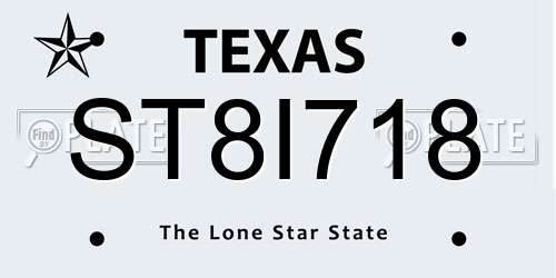 ST8I718 Texas License Plate