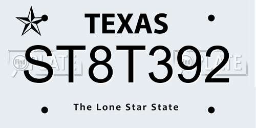 ST8T392 Texas License Plate