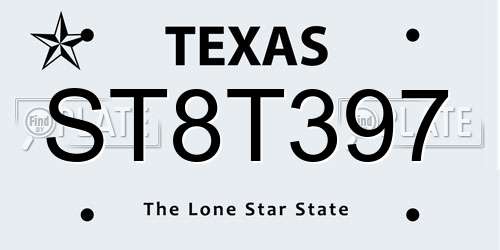 ST8T397 Texas License Plate