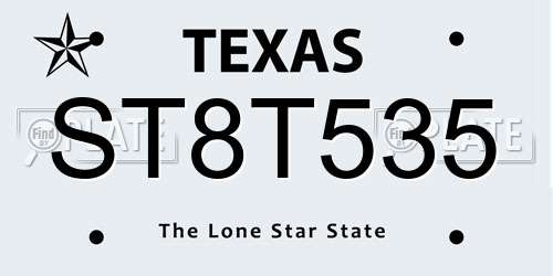 ST8T535 Texas License Plate