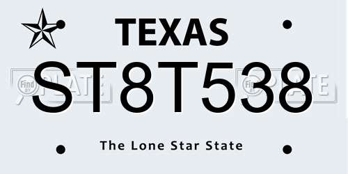 ST8T538 Texas License Plate