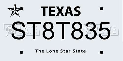 ST8T835 Texas License Plate