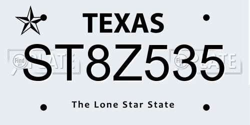ST8Z535 Texas License Plate