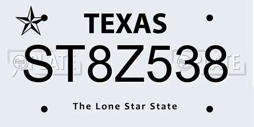 ST8Z538 Texas License Plate
