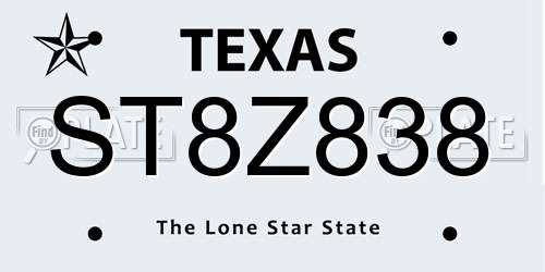 ST8Z838 Texas License Plate