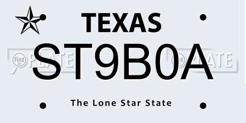 ST9B0A Texas License Plate