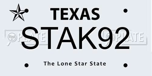 STAK92 Texas License Plate
