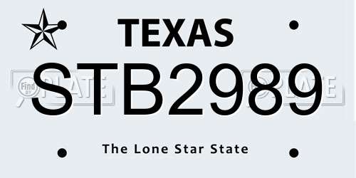 STB2989 Texas License Plate