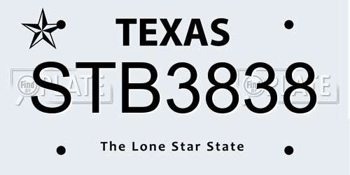 STB3838 Texas License Plate