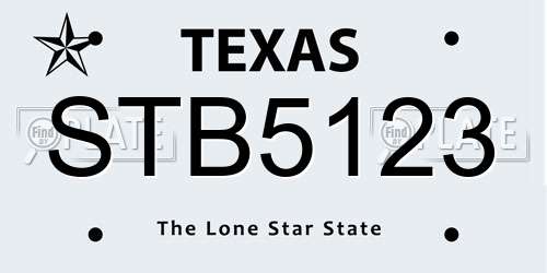 STB5123 Texas License Plate