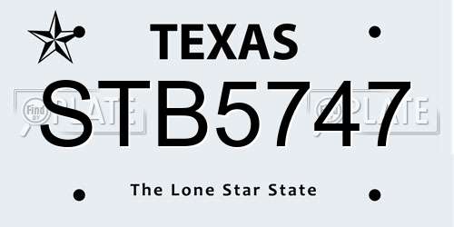 STB5747 Texas License Plate