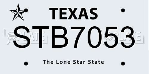 STB7053 Texas License Plate