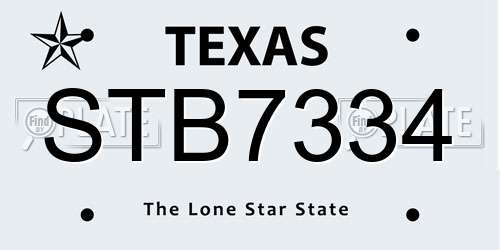 STB7334 Texas License Plate