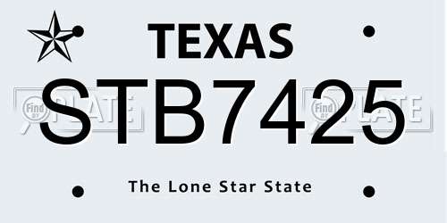 STB7425 Texas License Plate